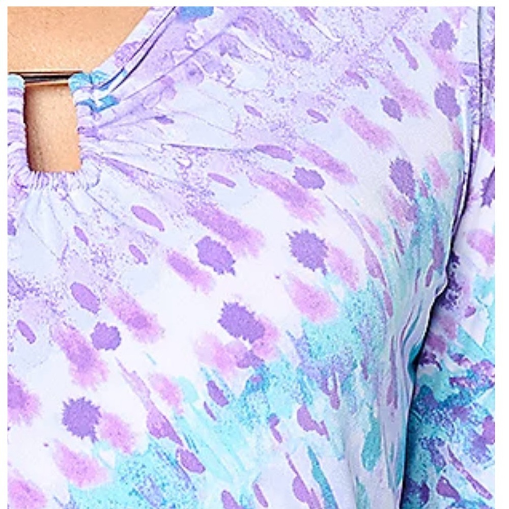 NWOT Susan Graver Liquid Knit Violet/Turquoise Patterned Sz L - Picture 2 of 5